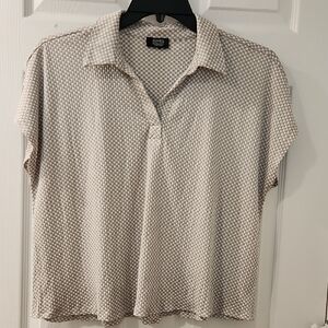 Jones New York Tan Checkered Blouse Women's Size Large